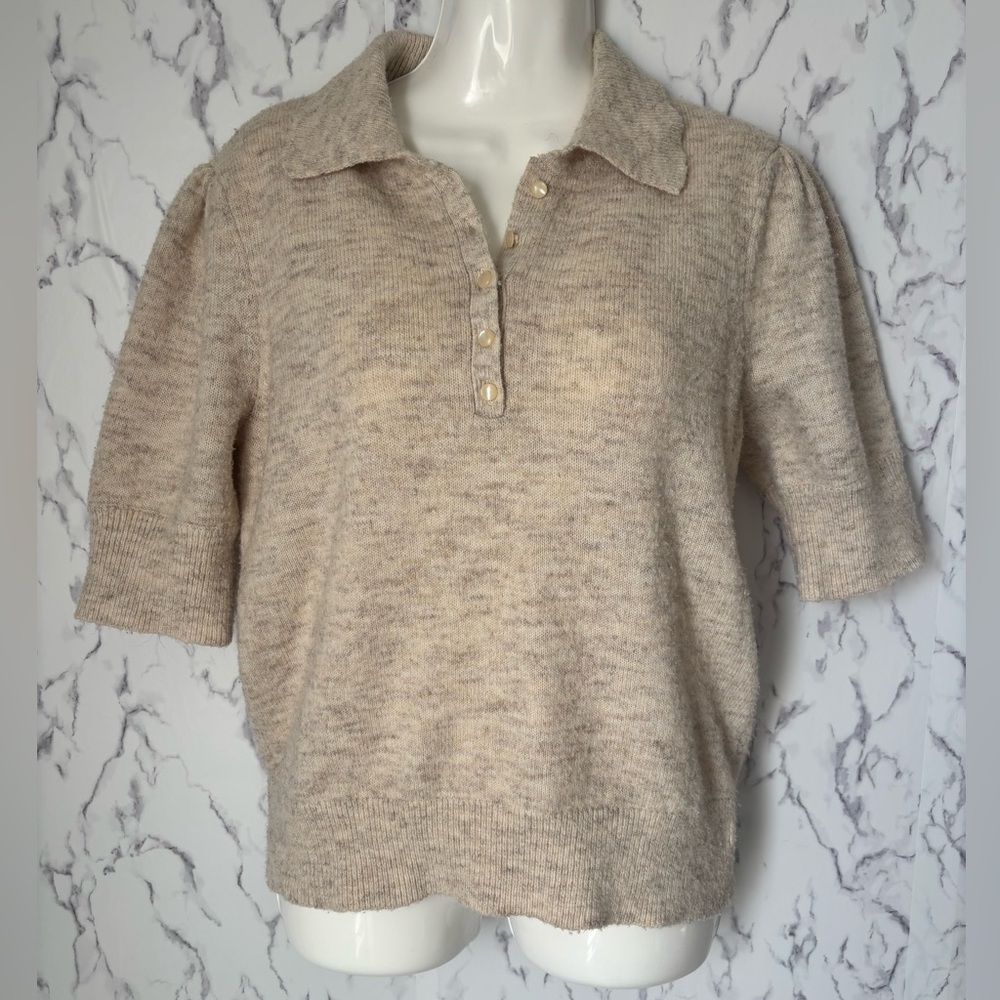 Lauren Conrad Short Sleeve Henley Knit Polo Sweater – Beige, Size M